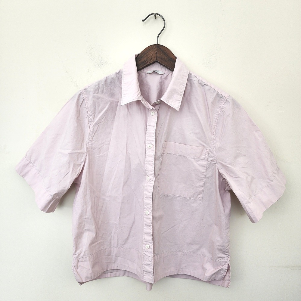 ⭐️ TOPTEN Womens Large Pale Pink Short Sleeve Cotton Button Down Boxy Shirt